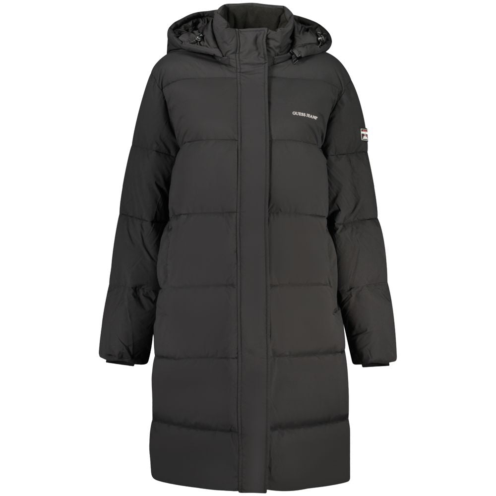 Overcoat by Guess Jeans for women in polyester beige & black features a contemporary silhouette showcasing a contemporary and refined pockets for a sophisticated finish.