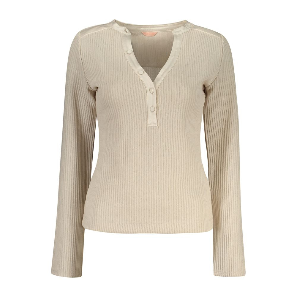 Sweatshirt by Guess Jeans for women in stretch organic cotton & polyester beige features an exquisite silhouette, showcasing and v-neck neckline details for a exquisite look.