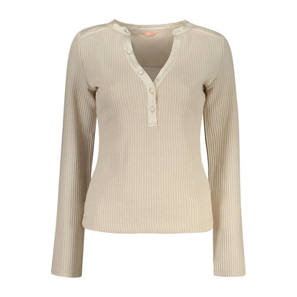 Sweatshirt by Guess Jeans for women in stretch organic cotton & polyester beige features an exquisite silhouette, showcasing and v-neck neckline details for a exquisite look.