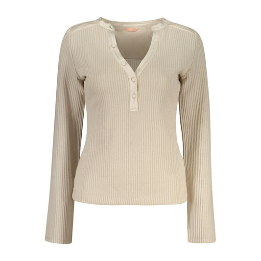 Sweatshirt by Guess Jeans for women in stretch organic cotton & polyester beige features an exquisite silhouette, showcasing and v-neck neckline details for a exquisite look.