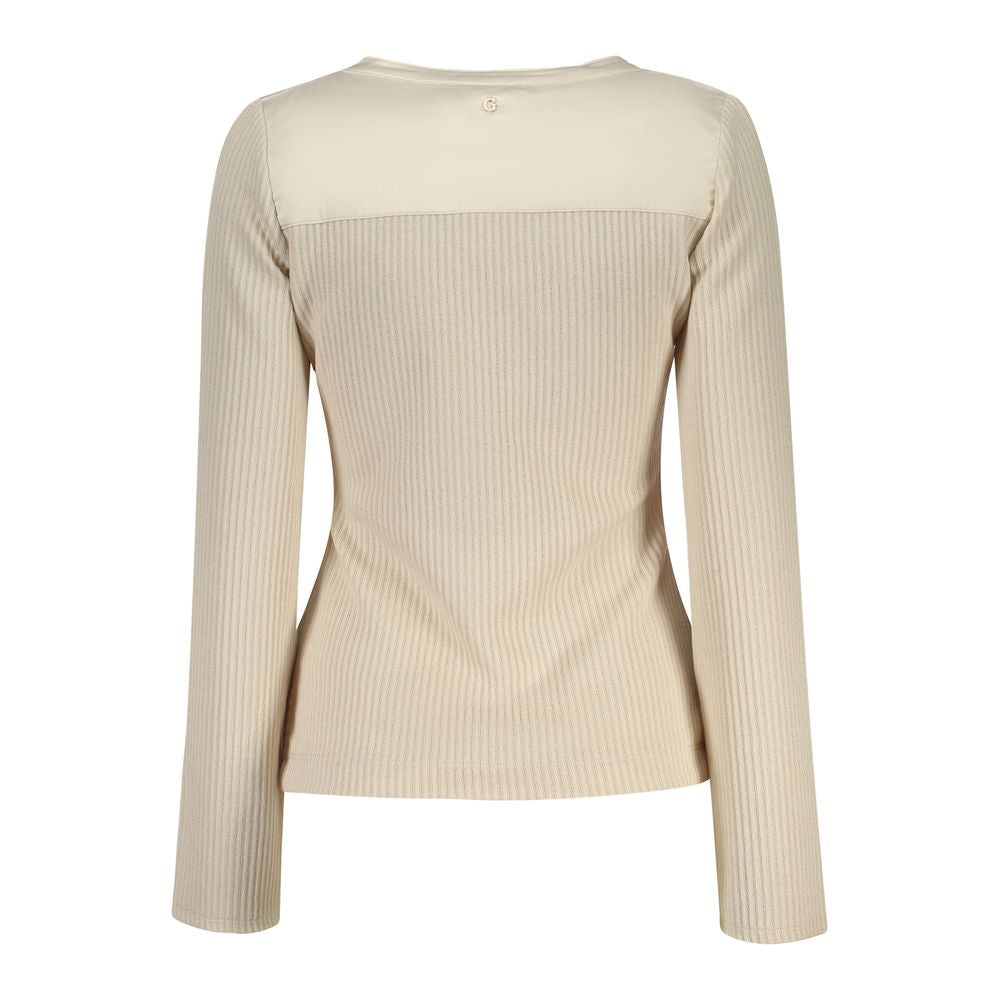 Sweatshirt by Guess Jeans for women in stretch organic cotton & polyester beige showcases a slouchy chic silhouette, artfully detailed with a slouchy chic and for a slouchy chic finish.