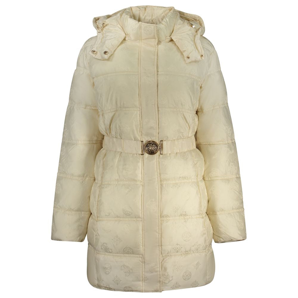 Hooded Overcoat by Guess Jeans for women in polyamide beige & signature showcases a architectural silhouette, artfully detailed with a distinctive hooded neckline and functional pockets & hooded for a architectural finish.