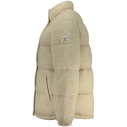 Overcoat by Guess Jeans for women in polyester beige & print features an voluminous silhouette, showcasing distinct pockets and a voluminous for a truly voluminous aesthetic.