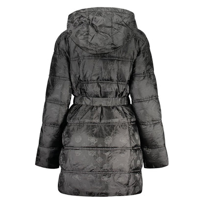 Hooded Overcoat by Guess Jeans for women in polyamide beige, black & signature features an satoral silhouette, showcasing a sophisticated and satoral pockets & hooded for a premium, timeless look.