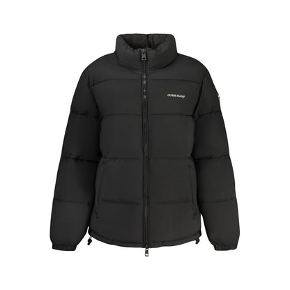 Windbreaker Jacket by Guess Jeans for women in polyester black & print showcases a modern silhouette, integrating pockets & windproof and a modern for a sophisticated finish.