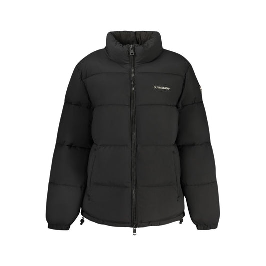 Windbreaker Jacket by Guess Jeans for women in polyester black & print showcases a modern silhouette, integrating pockets & windproof and a modern for a sophisticated finish.