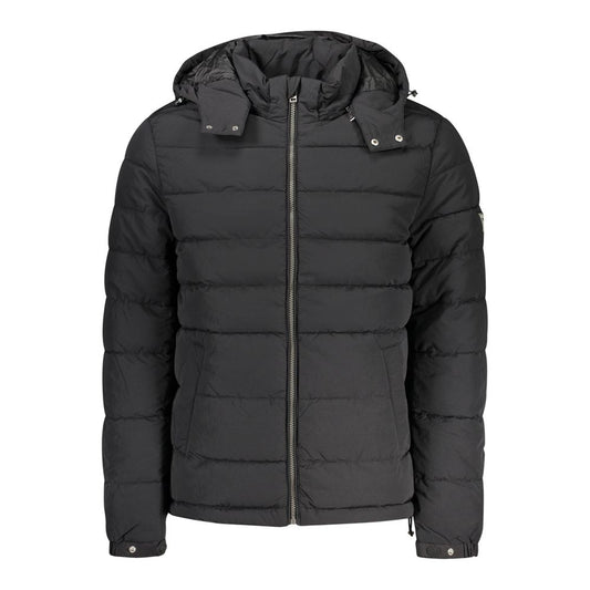 Hooded Overcoat by Guess Jeans for men in polyamide cotton black & white features an satoral silhouette, showcasing a sophisticated hooded neckline and satoral pockets & hooded for a premium, timeless look.