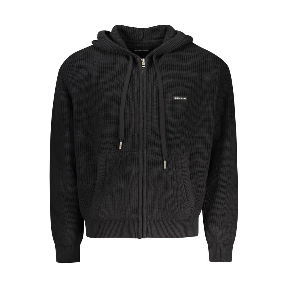 Hooded Cardigan by Guess Jeans for men in organic cotton black features an crisp silhouette, showcasing a sophisticated hooded neckline and detail for a truly crisp finish.