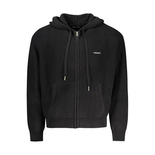 Hooded Cardigan by Guess Jeans for men in organic cotton black features an crisp silhouette, showcasing a sophisticated hooded neckline and detail for a truly crisp finish.