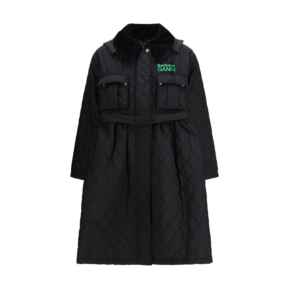 Hooded Overcoat by Barbour for women in polyester & rubber black features a contemporary silhouette showcasing a contemporary hooded neckline and refined pockets & hooded for a sophisticated finish.