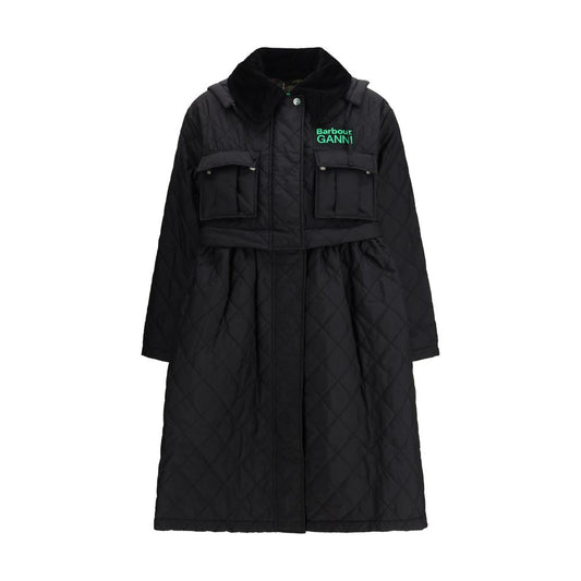 Hooded Overcoat by Barbour for women in polyester & rubber black features a contemporary silhouette showcasing a contemporary hooded neckline and refined pockets & hooded for a sophisticated finish.