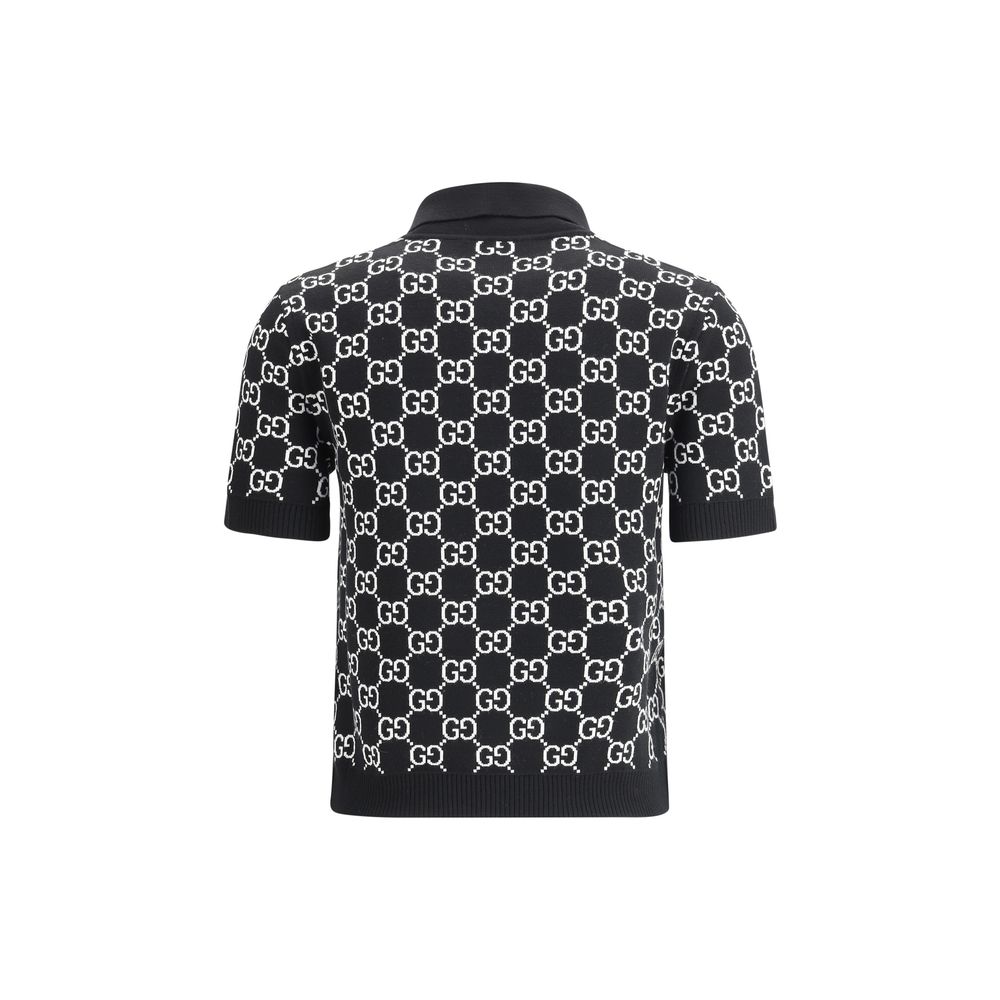 Polo Shirt by Gucci for women in wool black, patterned & jacquard showcases a sharp silhouette, detailed with a refined and sharp for a sophisticated finish.