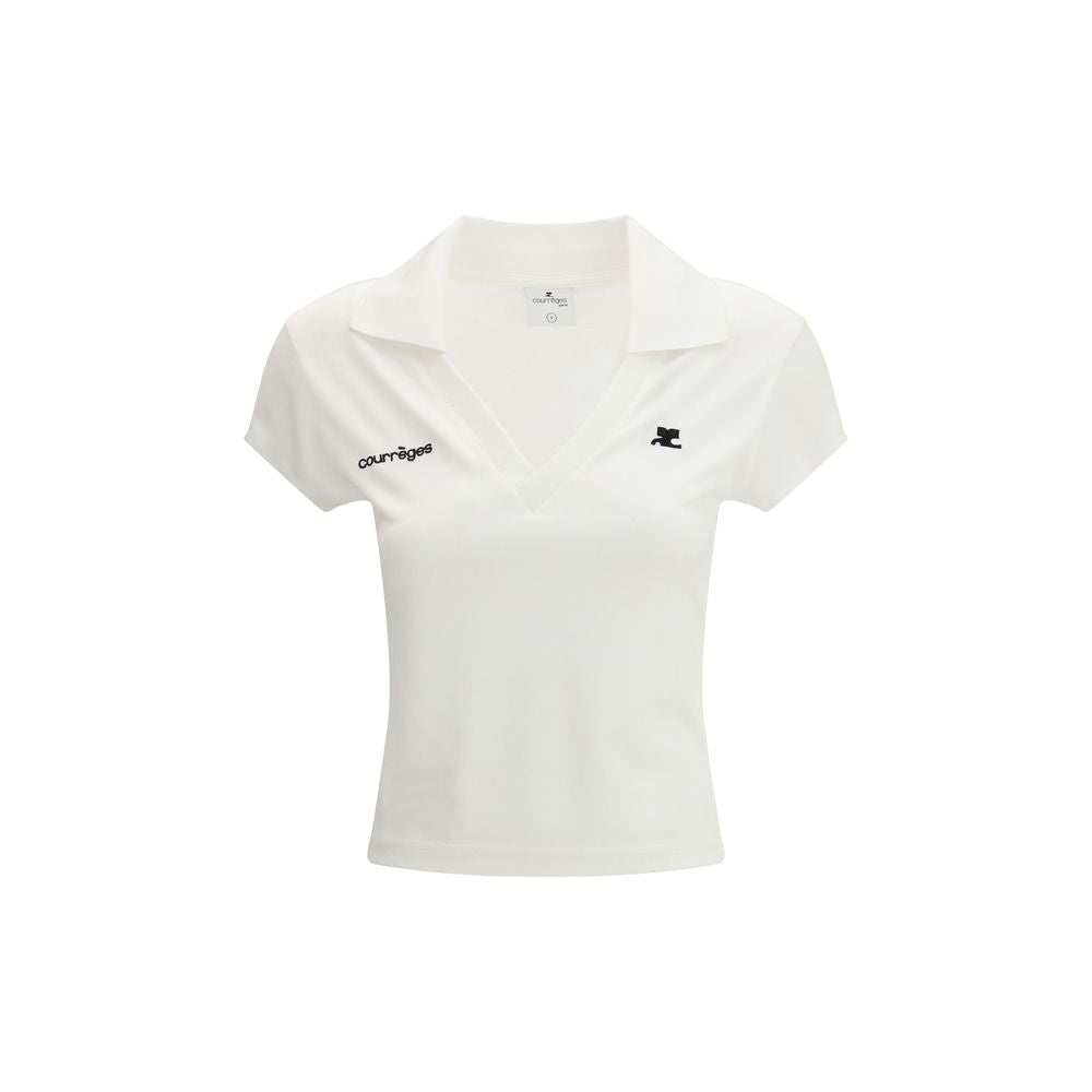 Polo Shirt by Courrèges for women in cotton white & signature features a eye catching silhouette, showcasing a refined v-neck neckline and short-sleeve for a eye catching finish.