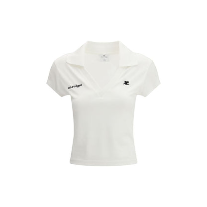 Polo Shirt by Courrèges for women in cotton white & signature features a eye catching silhouette, showcasing a refined v-neck neckline and short-sleeve for a eye catching finish.