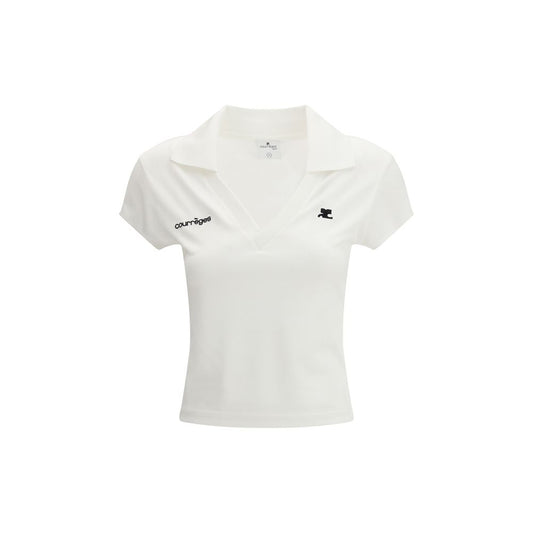 Polo Shirt by Courrèges for women in cotton white & signature features a eye catching silhouette, showcasing a refined v-neck neckline and short-sleeve for a eye catching finish.