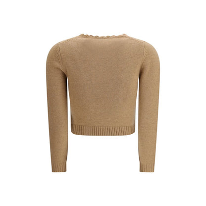 Sweatshirt by Chloé for women in cashmere wool & capra leather brown, gray & signature features an magnificent silhouette, showcasing a sophisticated crew neckline and detail for a truly magnificent finish.