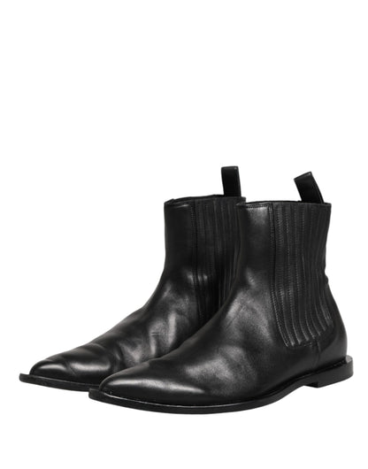 Dolce & Gabbana Men's Leather Ankle Chelsea Short Boots - Black