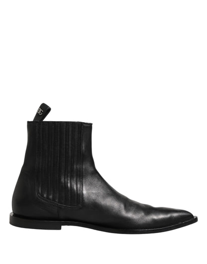Dolce & Gabbana Men's Leather Ankle Chelsea Short Boots - Black