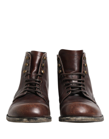 Dolce & Gabbana Men's Leather Lace-Up Ankle Short Boots - Brown