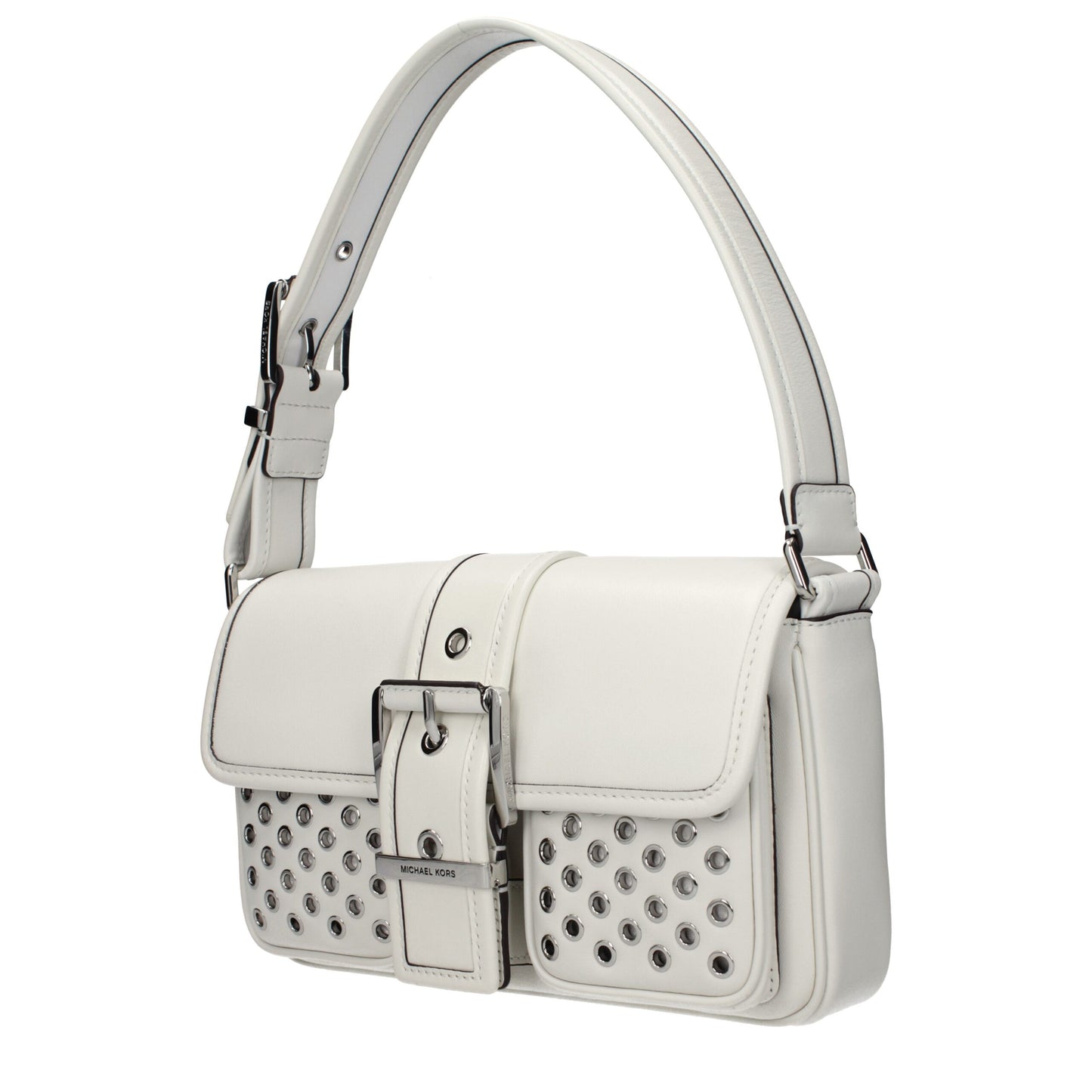 Shoulder Bag by Michael Kors for women in leather white showcases a statuesque silhouette, artfully detailed with a secure , organized , and versatile shoulder-strap, adjustable-strap & handle for a statuesque look.