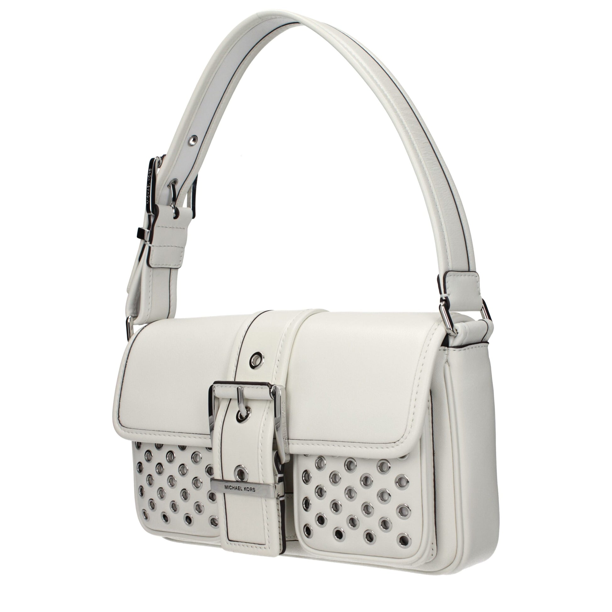 Shoulder Bag by Michael Kors for women in leather white showcases a statuesque silhouette, artfully detailed with a secure , organized , and versatile shoulder-strap, adjustable-strap & handle for a statuesque look.