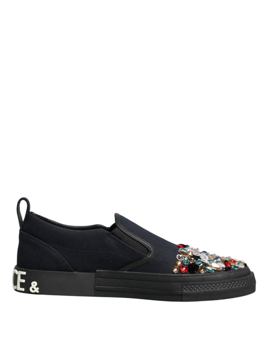 Sneakers by Dolce & Gabbana for men in canvas beige, blue, multicolor & signature features a chic design, perfectly showcasing the chic low-top slip-on style of this Men's Low Top Slip On Canvas Sneakers.