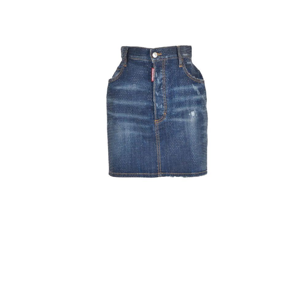 Skirt by Dsquared² for women in denim blue showcases a dramatic silhouette, artfully capturing the essence of the Women's Denim Tailored Skirt in a dramatic cut for a refined look.