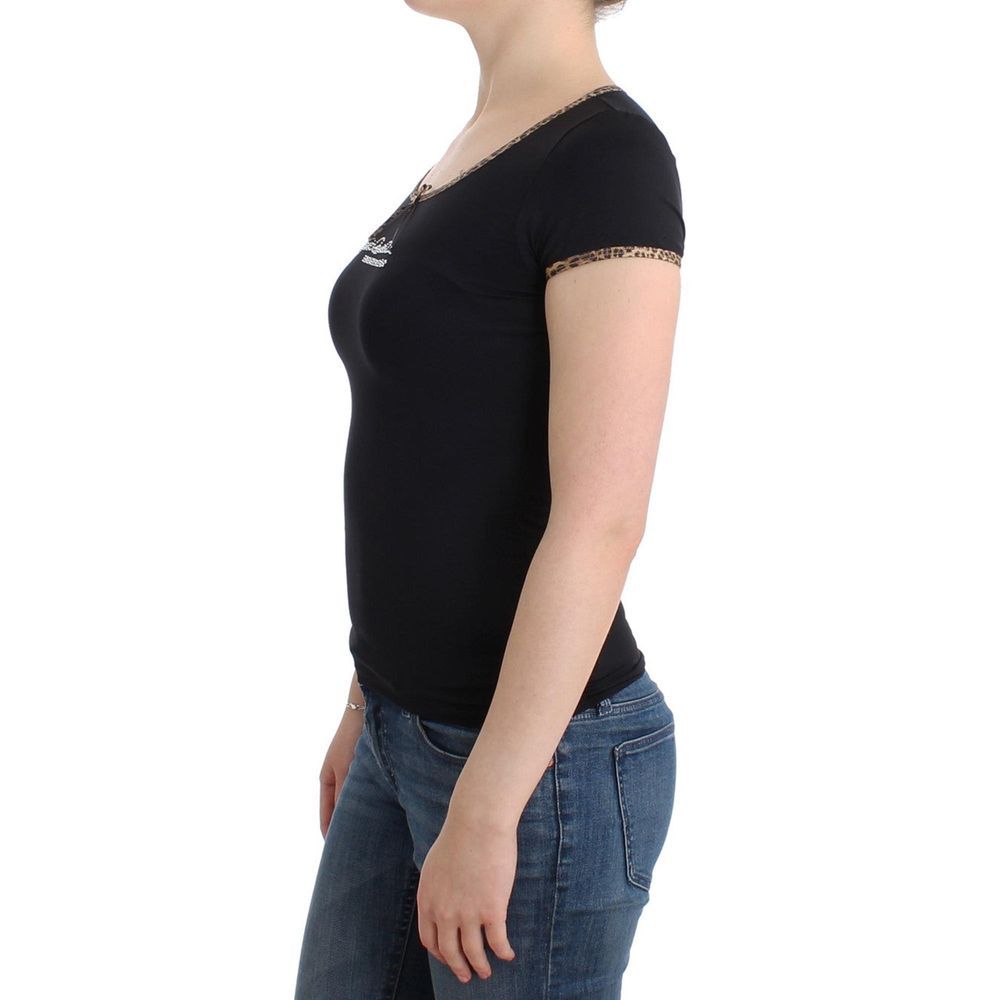 Activewear T-Shirt by Roberto Cavalli for women in stretch nylon black features an contemporary design with , a length, and a contemporary .