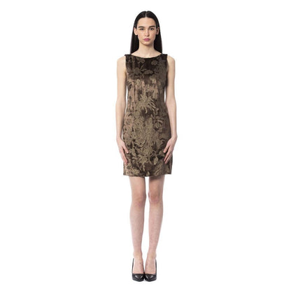 Dress by BYBLOS for women in viscose brown & patterned features an magnificent silhouette, artfully detailed with a magnificent round neckline and sleeveless; short-sleeve that flows into an magnificent short.