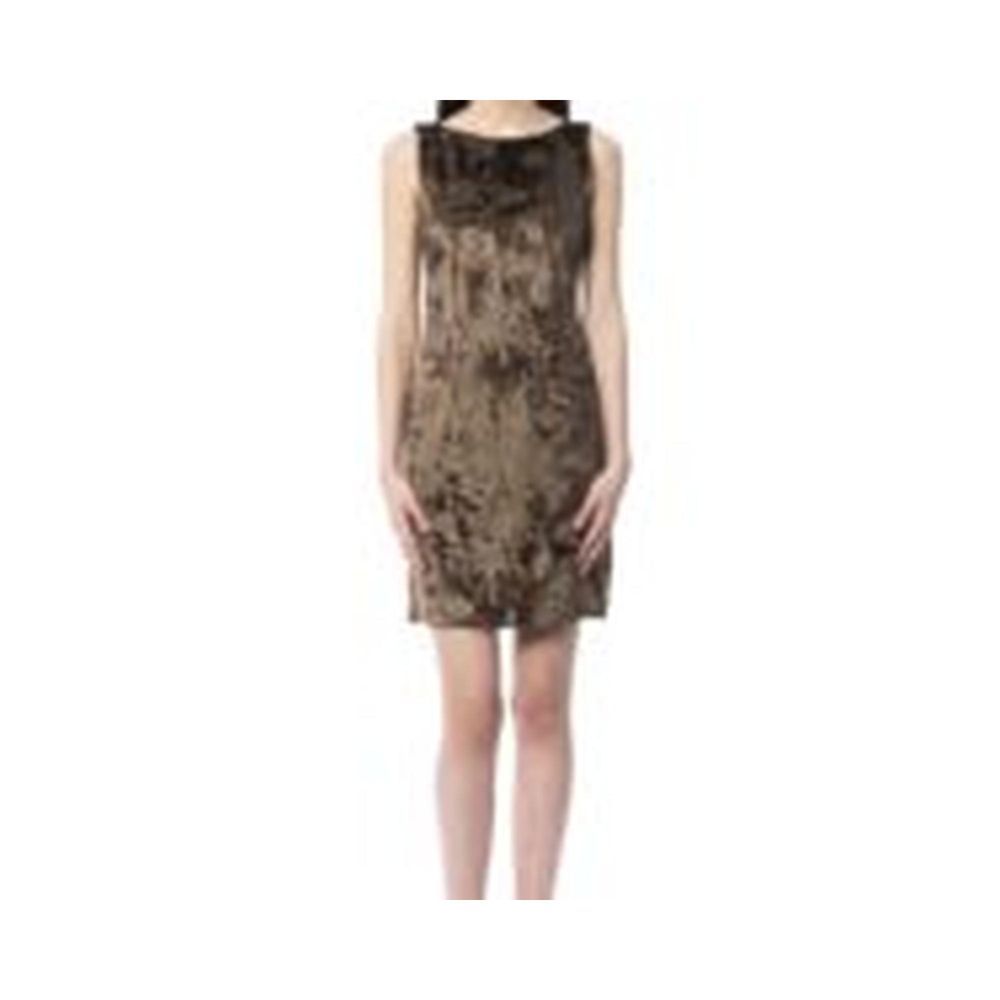 Dress by BYBLOS for women in viscose brown & patterned features a dramatic silhouette, showcasing an elegant round neckline and that flows into a dramatic short.