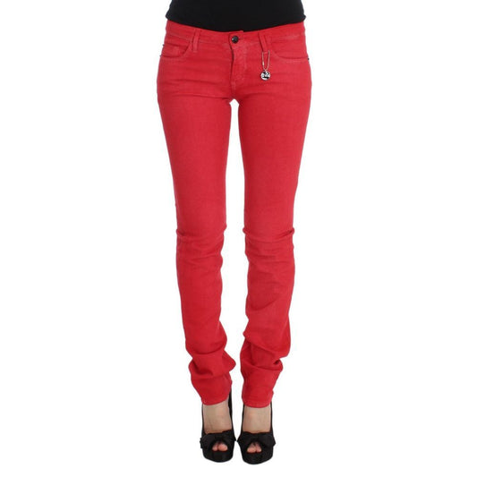 Jeans by Costume National for men in stretch denim cotton multicolor & red features a refined silhouette with a refined skinny & slim, defined by a and a refined long for a refined finish.