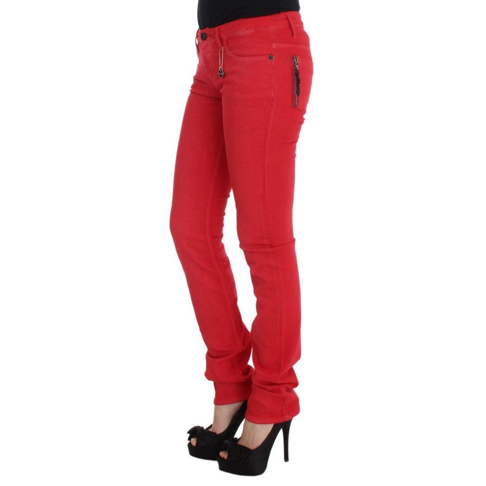 Jeans by Costume National for men in stretch denim cotton multicolor & red features an refined tailoring silhouette, showcasing a premium skinny & slim with a and long cut for a refined tailoring look.