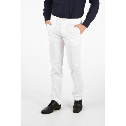 Chinos Pants by Corneliani for men in cotton white features an sharp and long with a , highlighting a sharp silhouette for a sophisticated look.