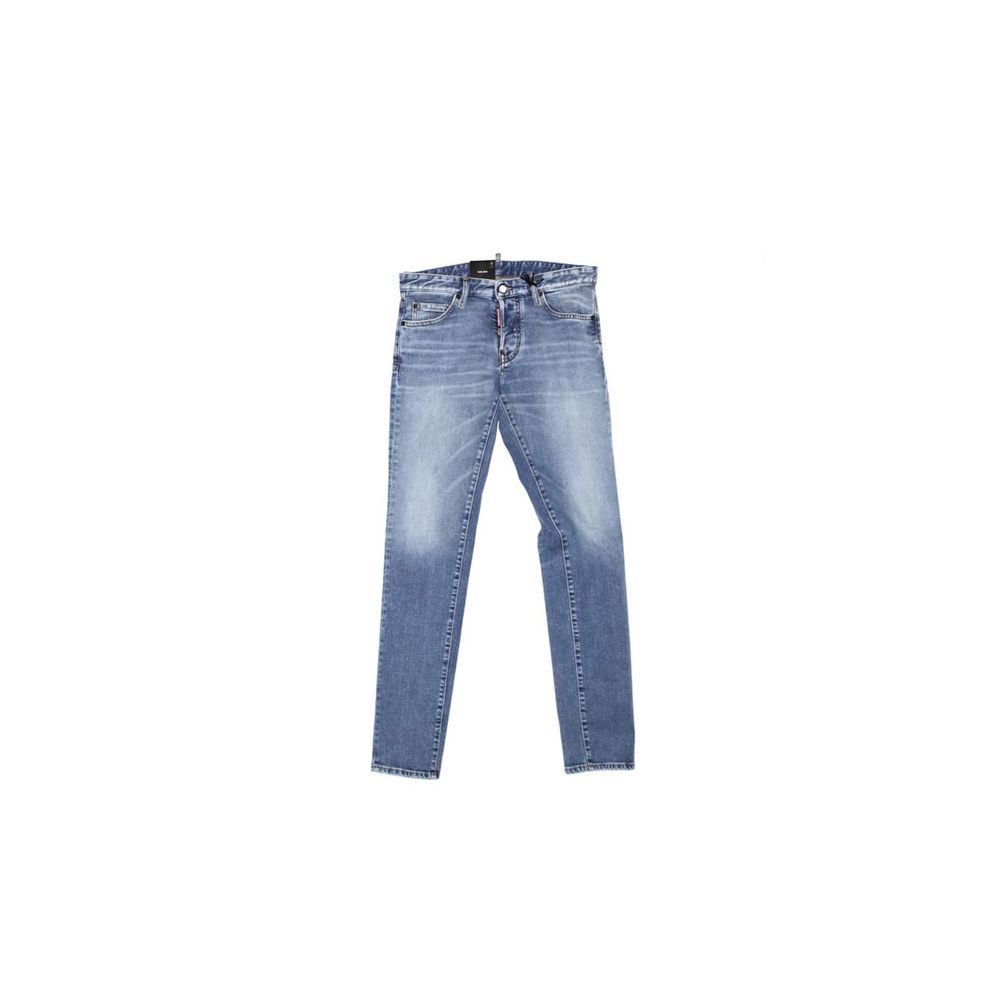 Jeans by Dsquared² for men in denim cotton blue presents a tailored silhouette, showcasing a tailored straight-leg and long cut with a refined for a truly tailored aesthetic.