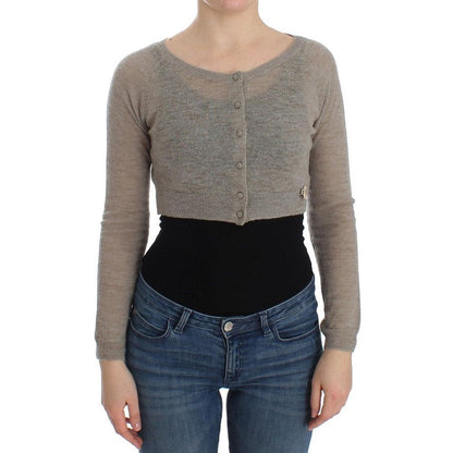 Cardigan by Ermanno Scervino for women in alpaca wool & leather beige features a nuanced silhouette with a refined and nuanced long-sleeve detailing for a sophisticated look.