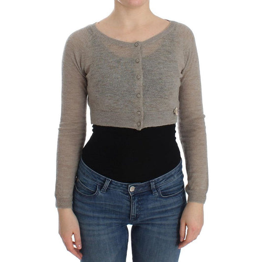Cardigan by Ermanno Scervino for women in alpaca wool & leather beige features a nuanced silhouette with a refined and nuanced long-sleeve detailing for a sophisticated look.