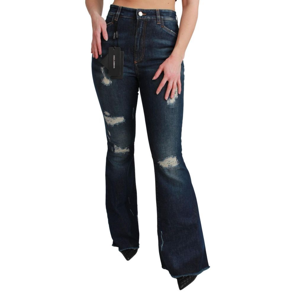 Jeans by Dolce & Gabbana for women in stretch denim cotton blue presents a tailored silhouette, showcasing a tailored flared and long cut with a refined for a truly tailored aesthetic.