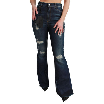 Jeans by Dolce & Gabbana for women in stretch denim cotton blue presents a tailored silhouette, showcasing a tailored flared and long cut with a refined for a truly tailored aesthetic.