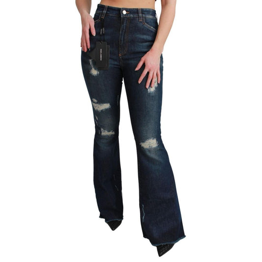 Jeans by Dolce & Gabbana for women in stretch denim cotton blue presents a tailored silhouette, showcasing a tailored flared and long cut with a refined for a truly tailored aesthetic.