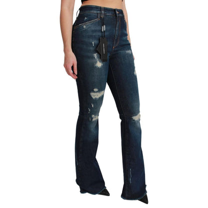 Jeans by Dolce & Gabbana for women in stretch denim cotton blue features an sartorial flared and long with a cut for a sartorial finish.