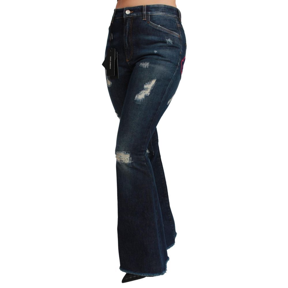 Jeans by Dolce & Gabbana for women in stretch denim cotton blue features a refined silhouette with a refined flared, defined by a and a refined long for a refined finish.