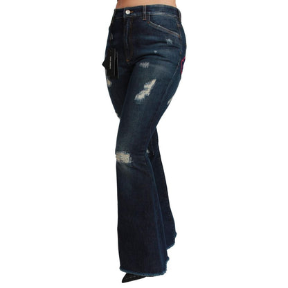Jeans by Dolce & Gabbana for women in stretch denim cotton blue features a refined silhouette with a refined flared, defined by a and a refined long for a refined finish.