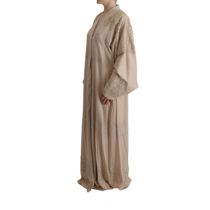 Overcoat by Dolce & Gabbana for women in stretch cotton nylon & silk beige & floral features an voluminous silhouette, showcasing distinct and a voluminous for a truly voluminous aesthetic.