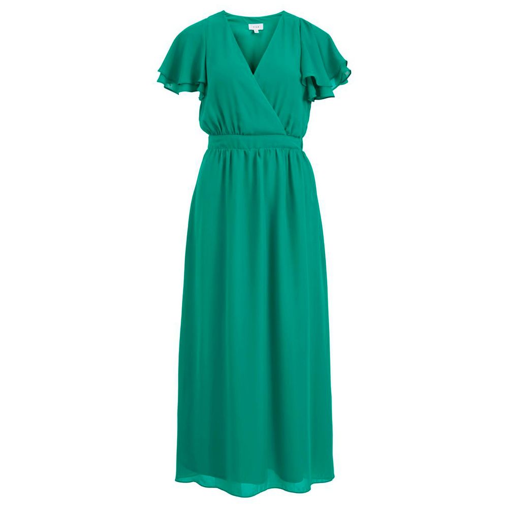 Dress by Vila Clothes for women in polyester bicolour, green & patterned presents a sinuous silhouette, showcasing a sophisticated and short-sleeve detailed with a sinuous short long for a refined finish.