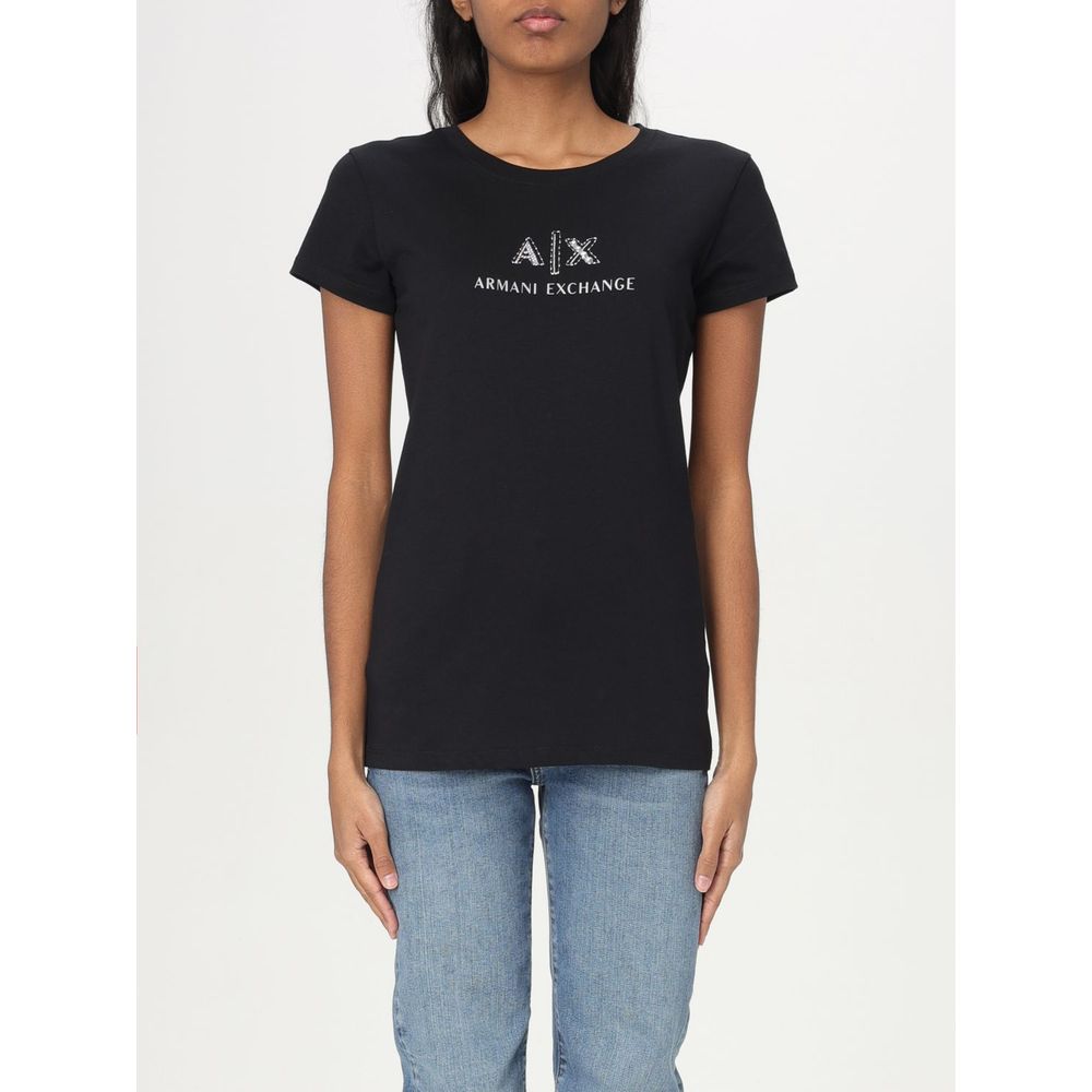 T-Shirt by Armani Exchange for women in cotton black features an on trend silhouette, perfectly showcasing a on trend short-sleeve and for an elevated aesthetic.