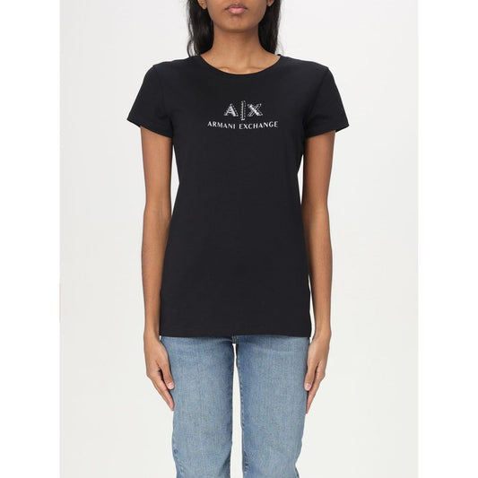 T-Shirt by Armani Exchange for women in cotton black features an on trend silhouette, perfectly showcasing a on trend short-sleeve and for an elevated aesthetic.