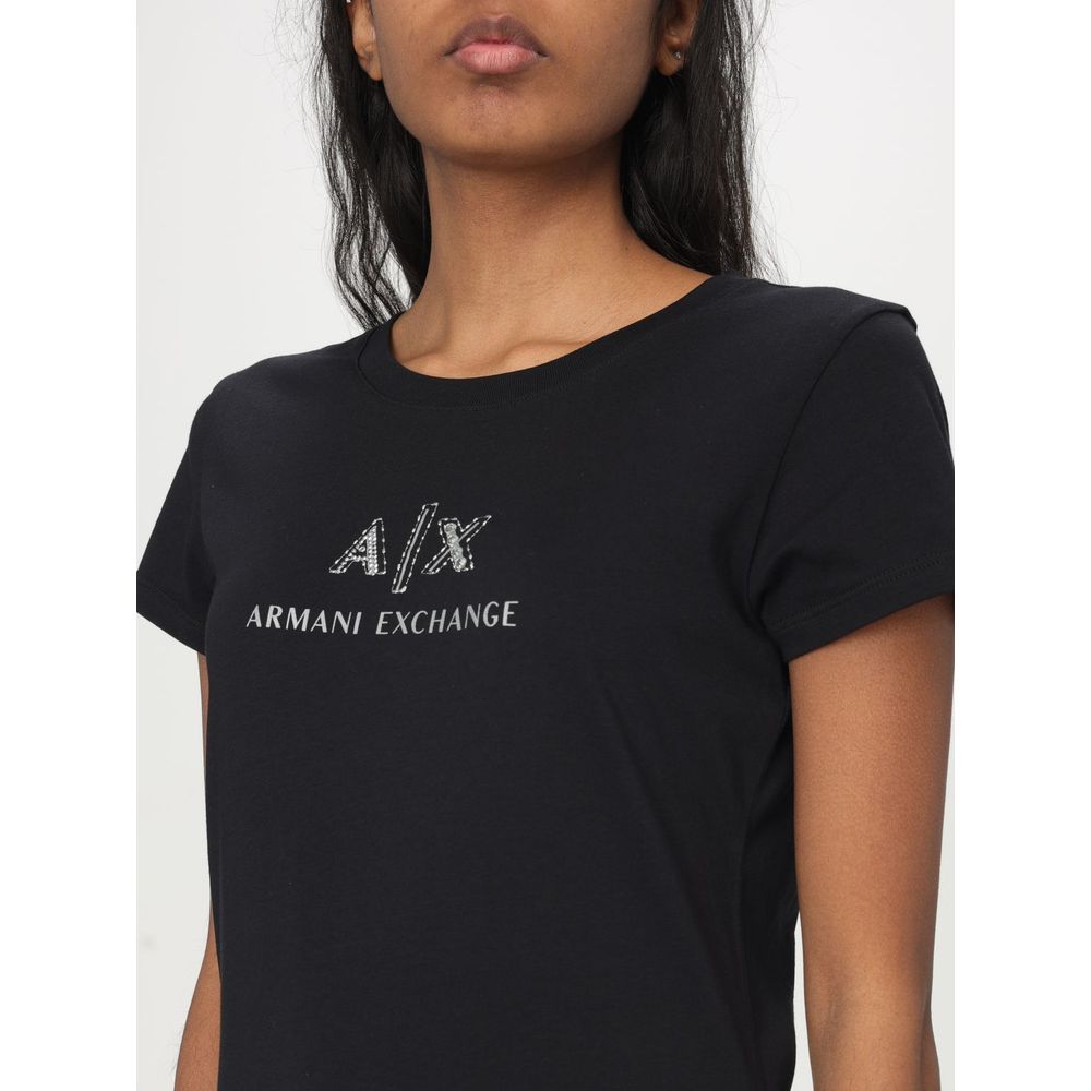T-Shirt by Armani Exchange for women in cotton black features a plush silhouette, showcasing a sophisticated and for a truly plush finish.