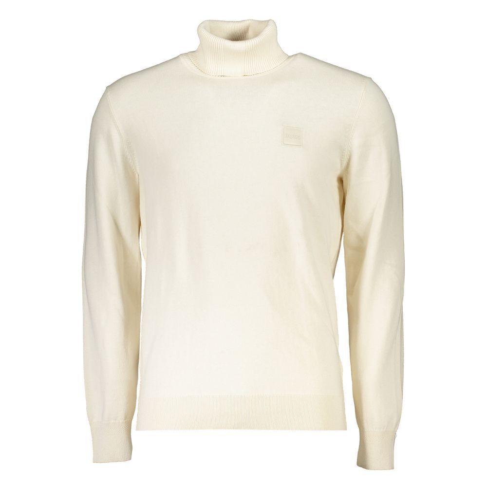 Sweater by Hugo Boss for men in cotton white showcases a discreet silhouette, finished with a discreet turtle neckline and for a discreet look.
