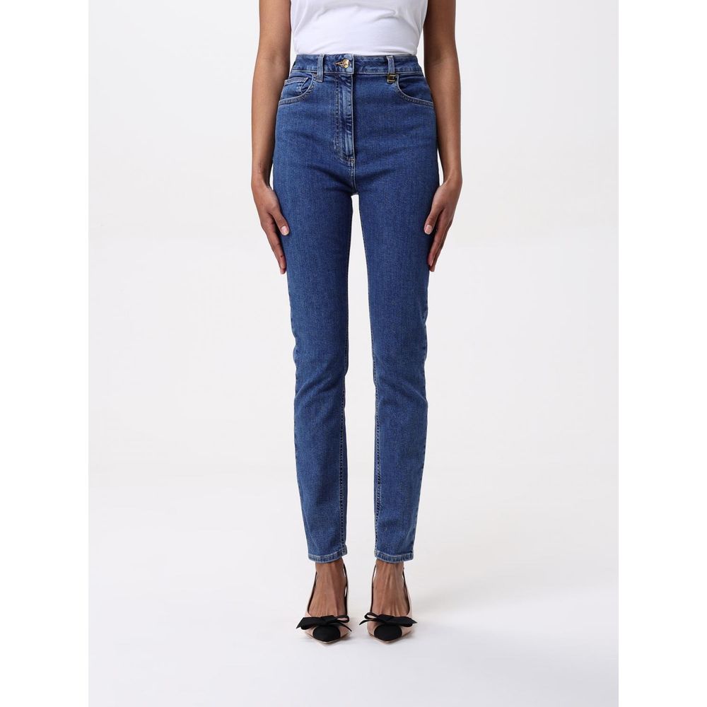 Jeans by Elisabetta Franchi for women in denim cotton blue features an sophisticated high rise and with a precise long, creating a sophisticated and sophisticated silhouette.