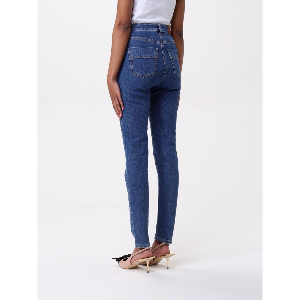 Jeans by Elisabetta Franchi for women in denim cotton blue presents a tailored silhouette, showcasing a tailored and long cut with a refined high rise for a truly tailored aesthetic.